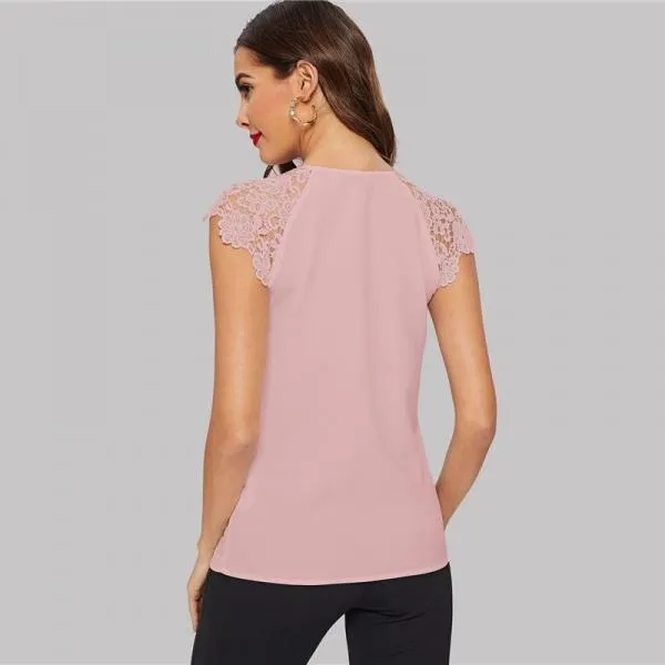 Green Pink White Summer V Neck Solid Raglan Sleeve Casual Womens Tops And Blouses