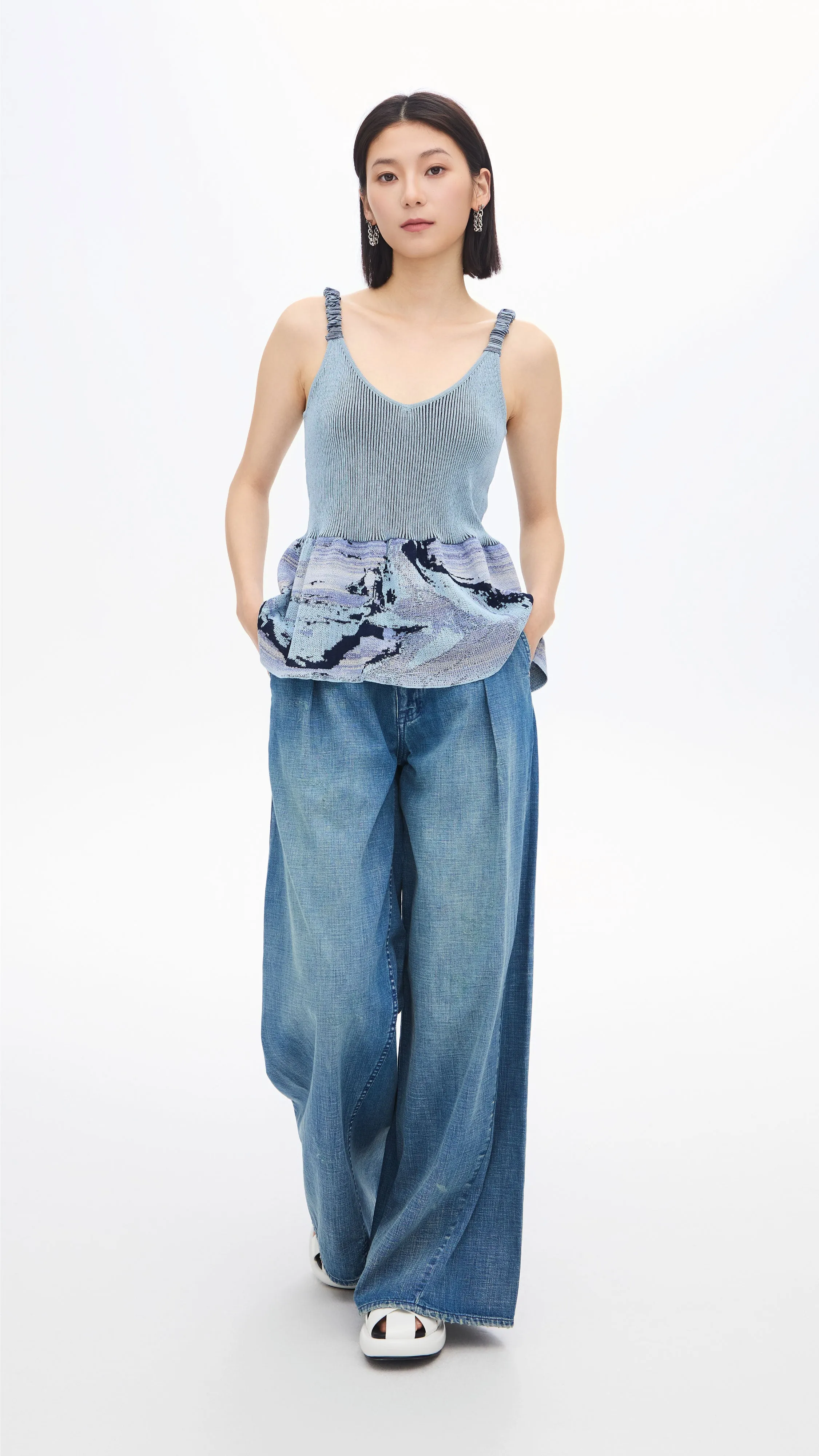 Jacquard Peplum Tank Top