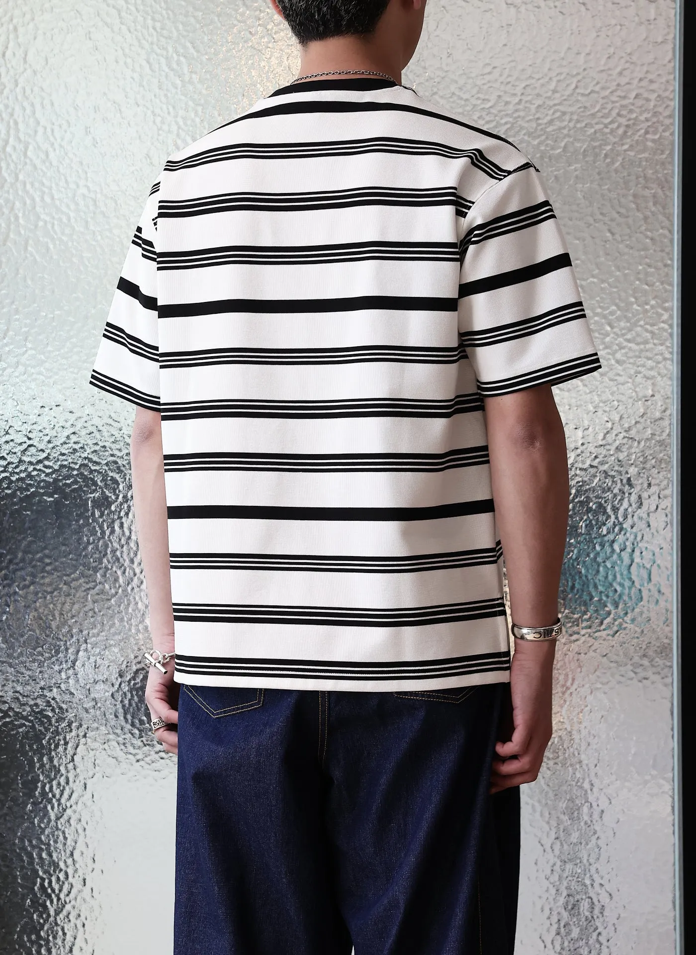 Jacquard Short Sleeves Border Top (Regular Fit)