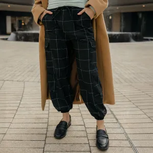 Jetsetter Cargo Joggers, Black Windowpane