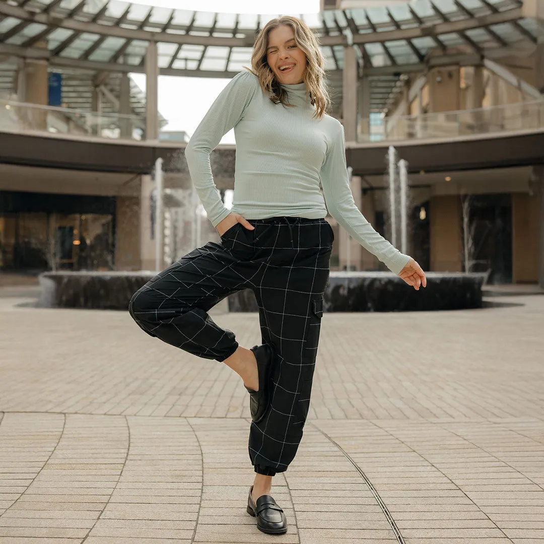 Jetsetter Cargo Joggers, Black Windowpane