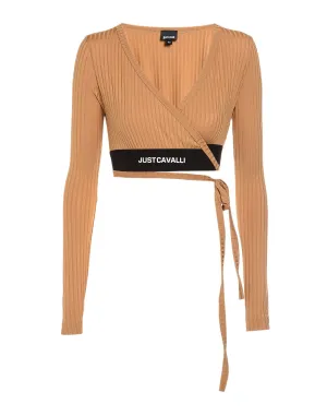 Just Cavalli Tie-Waist V-Neck Cropped Top