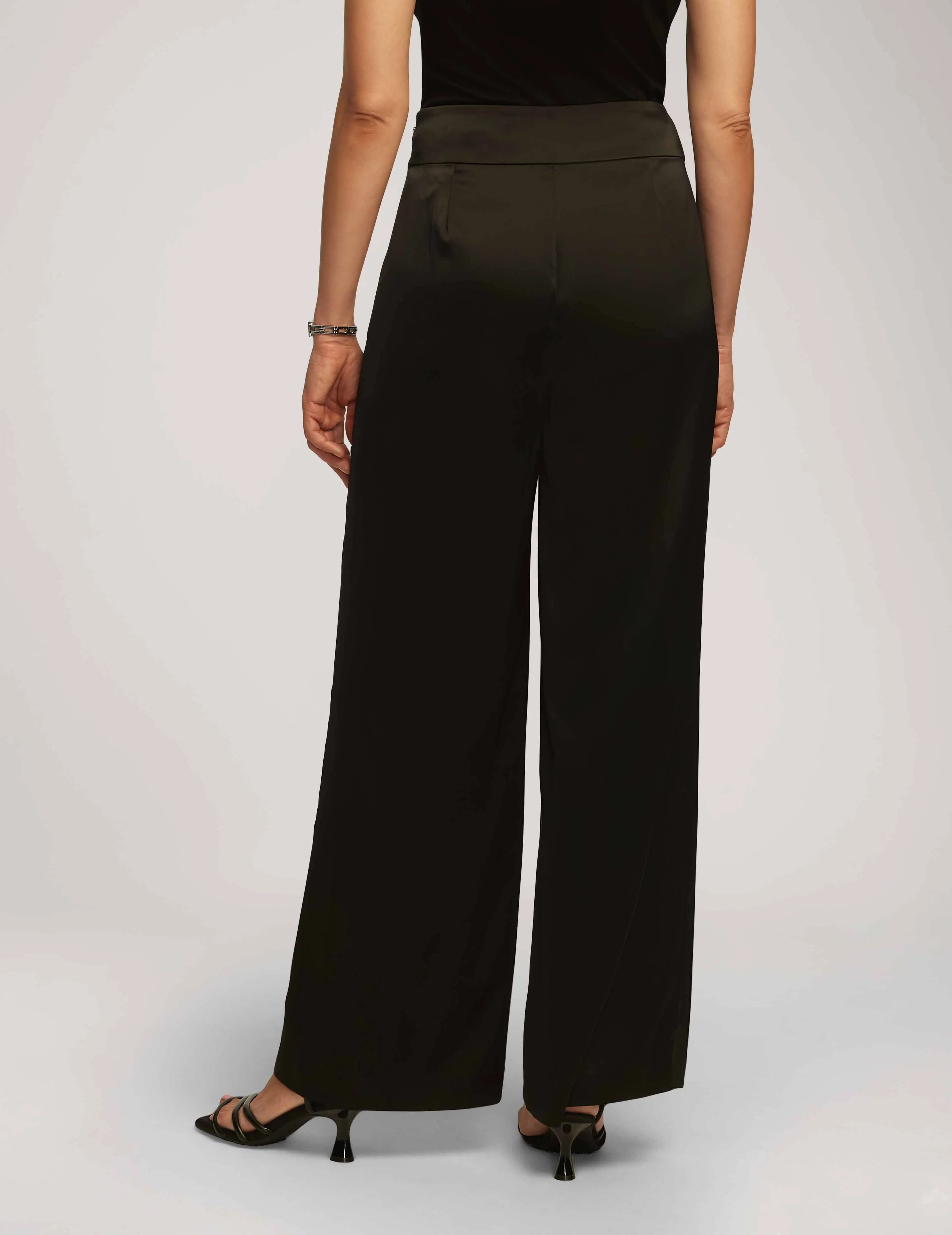 Montreal Satin High Rise Side Zip Wide Leg Pant- Sale