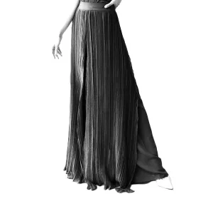 PALAZZO PANTS HIGH CUT CHIFFON LAYERS BLACK