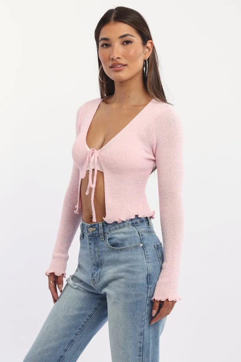 Pink Knit Cardigan Tie Up