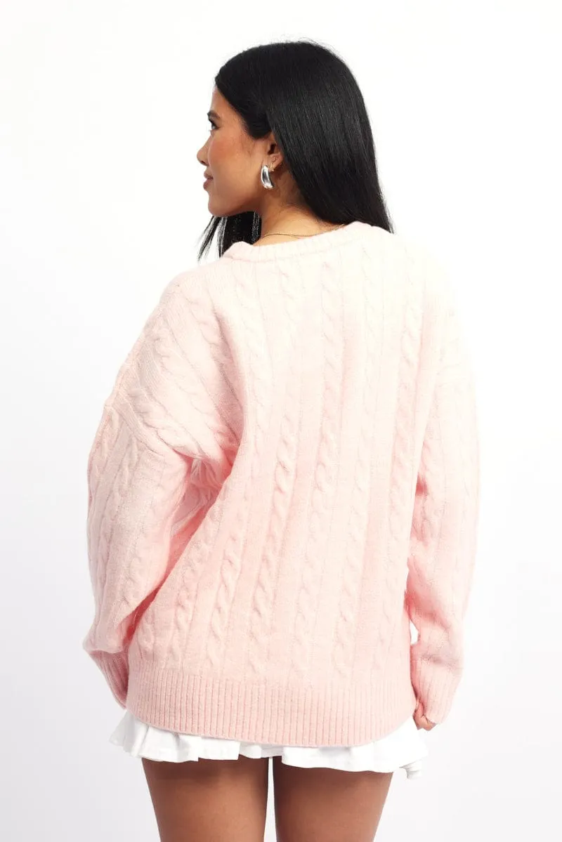 Pink Knit Jumper Long Sleeve Cable
