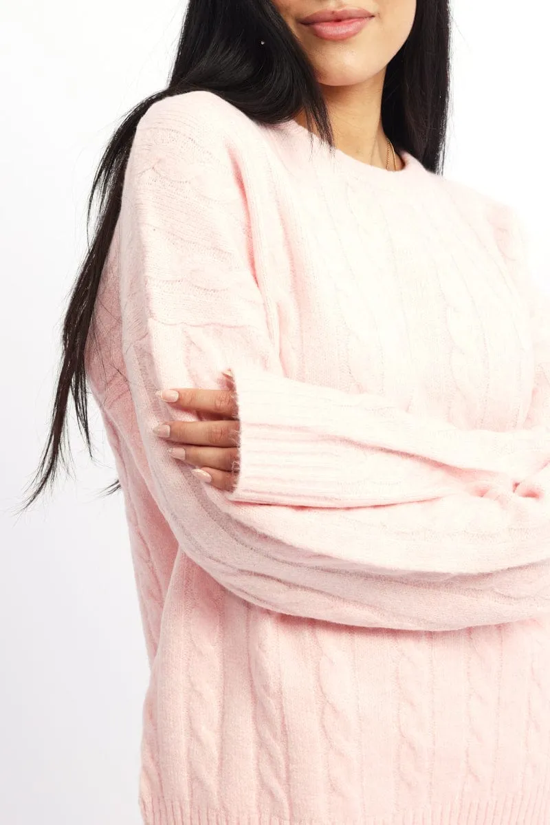 Pink Knit Jumper Long Sleeve Cable