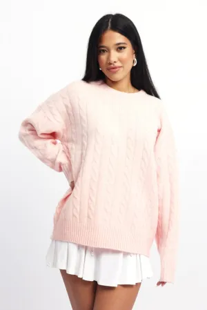 Pink Knit Jumper Long Sleeve Cable