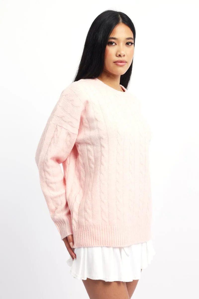 Pink Knit Jumper Long Sleeve Cable