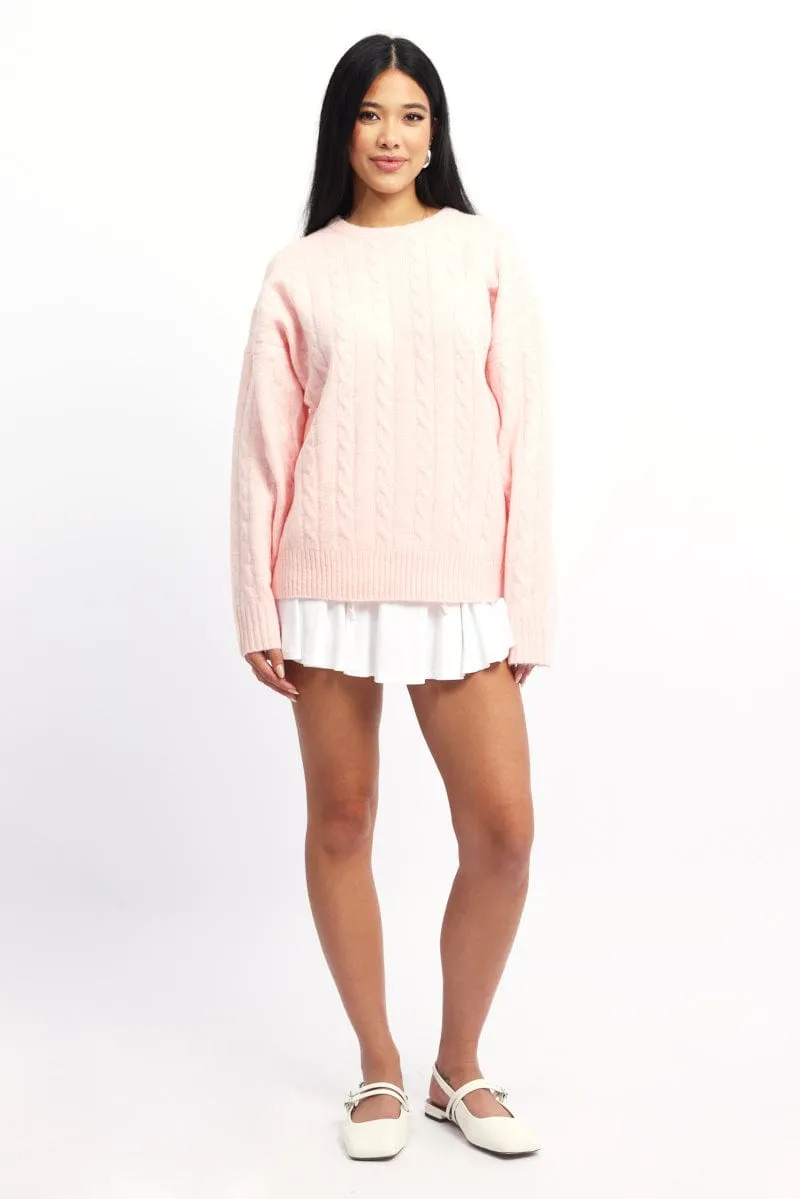 Pink Knit Jumper Long Sleeve Cable