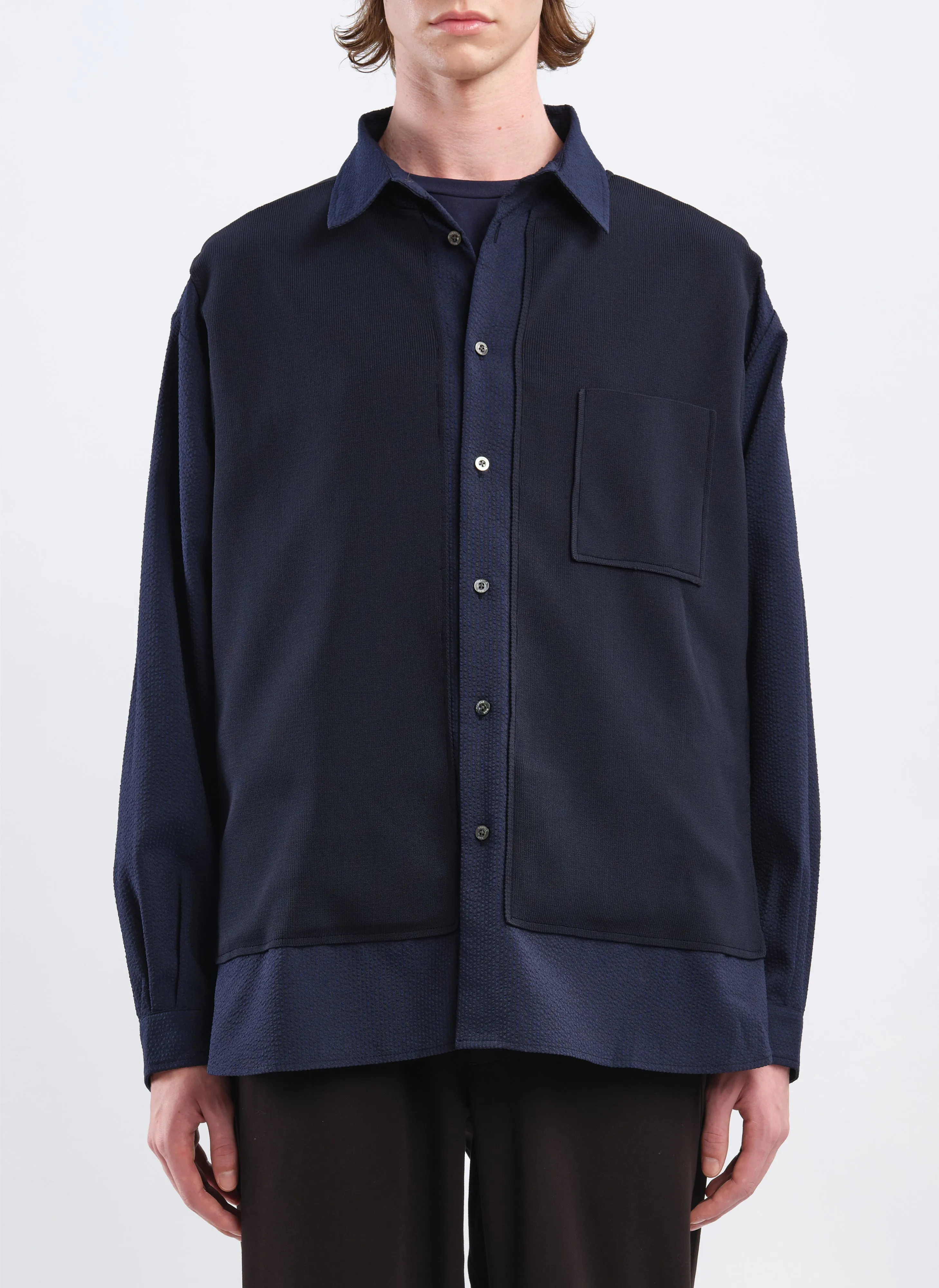 Polyester Business Knit Blocking Shirt