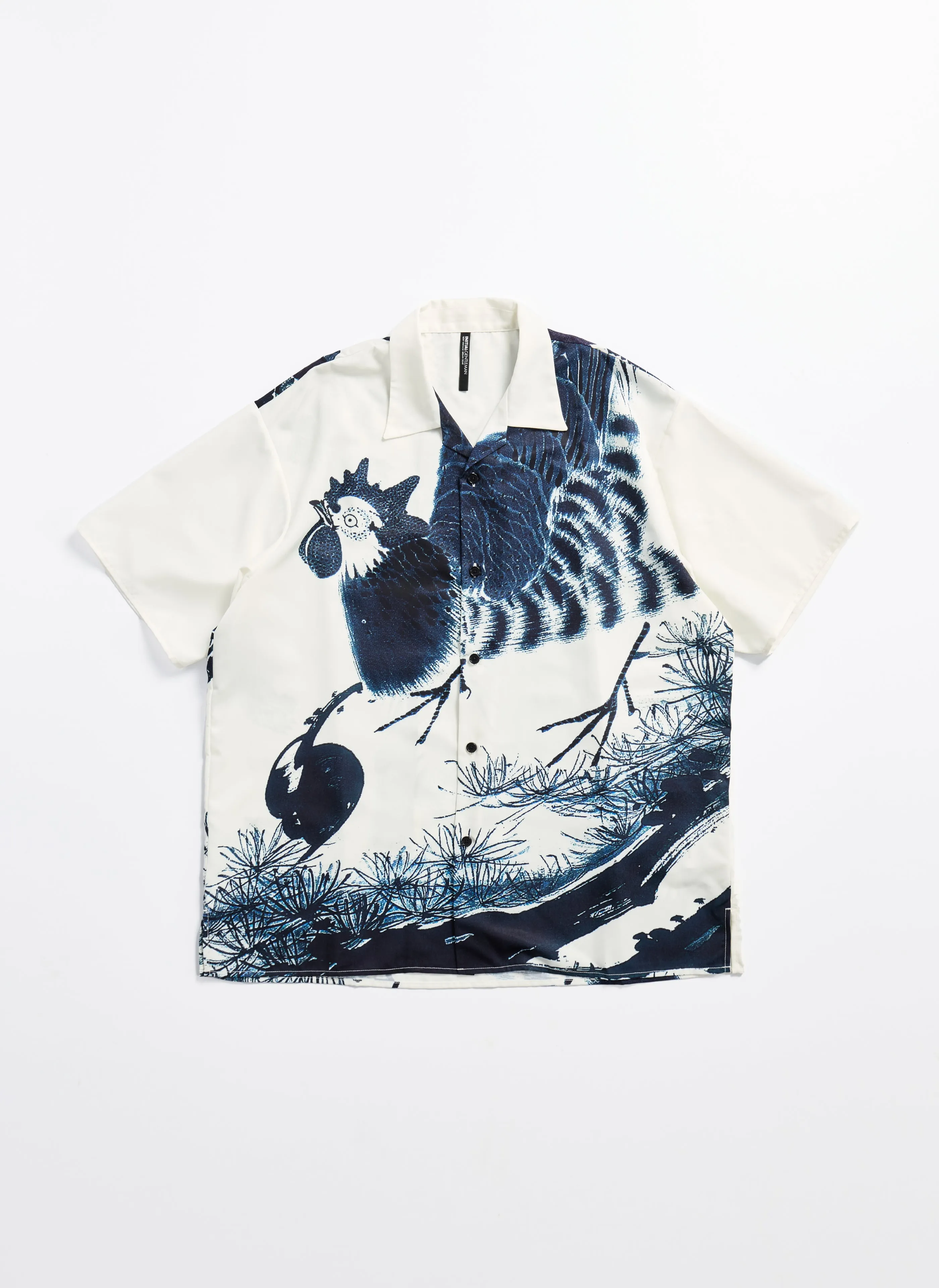 Polyester Indigo Oriental Short Sleeves Open Collar Shirt