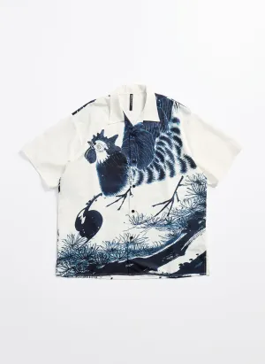 Polyester Indigo Oriental Short Sleeves Open Collar Shirt