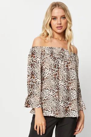 Print Ruffle Sleeve Top