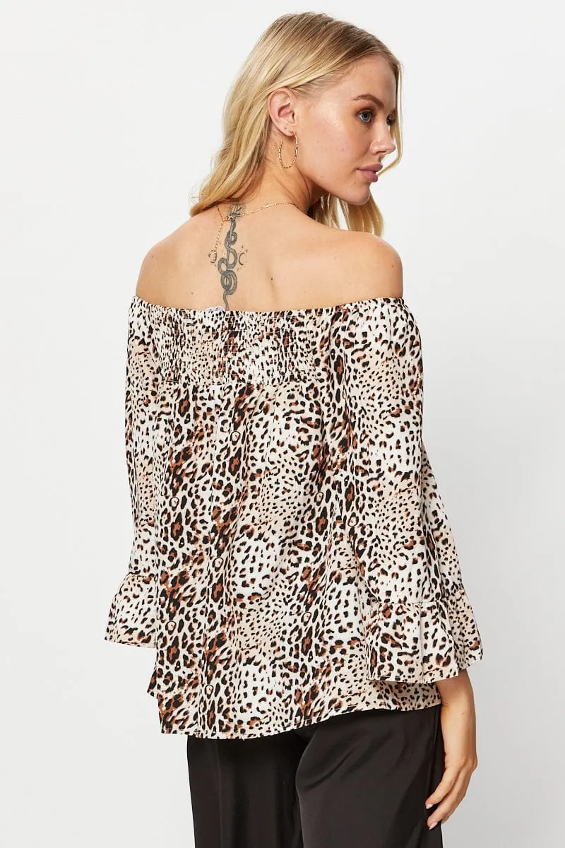 Print Ruffle Sleeve Top