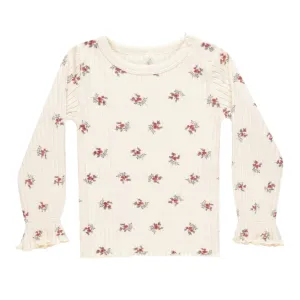 Ribbed Long Sleeve Top - Brick Ditsy - Natural - FINAL SALE