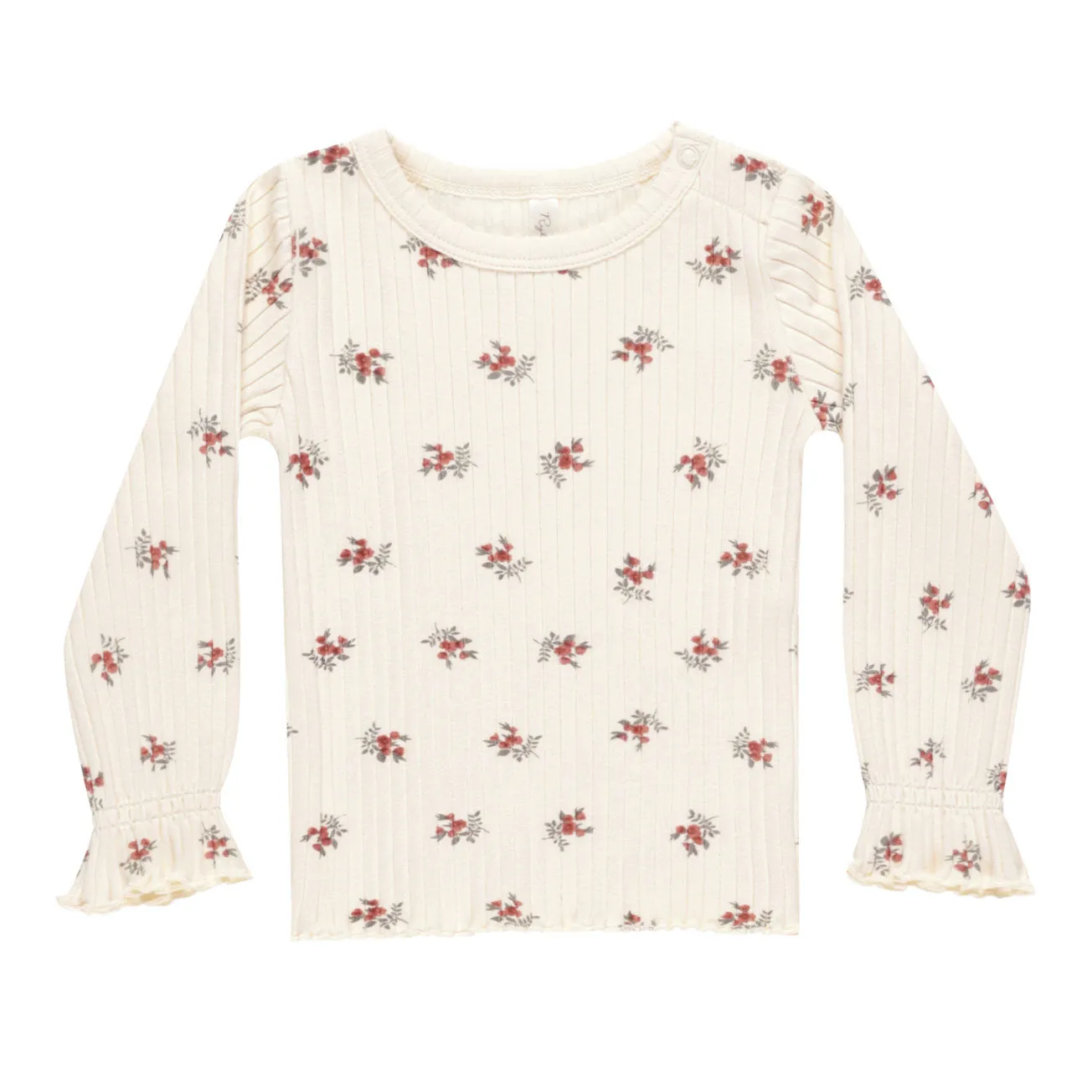 Ribbed Long Sleeve Top - Brick Ditsy - Natural - FINAL SALE