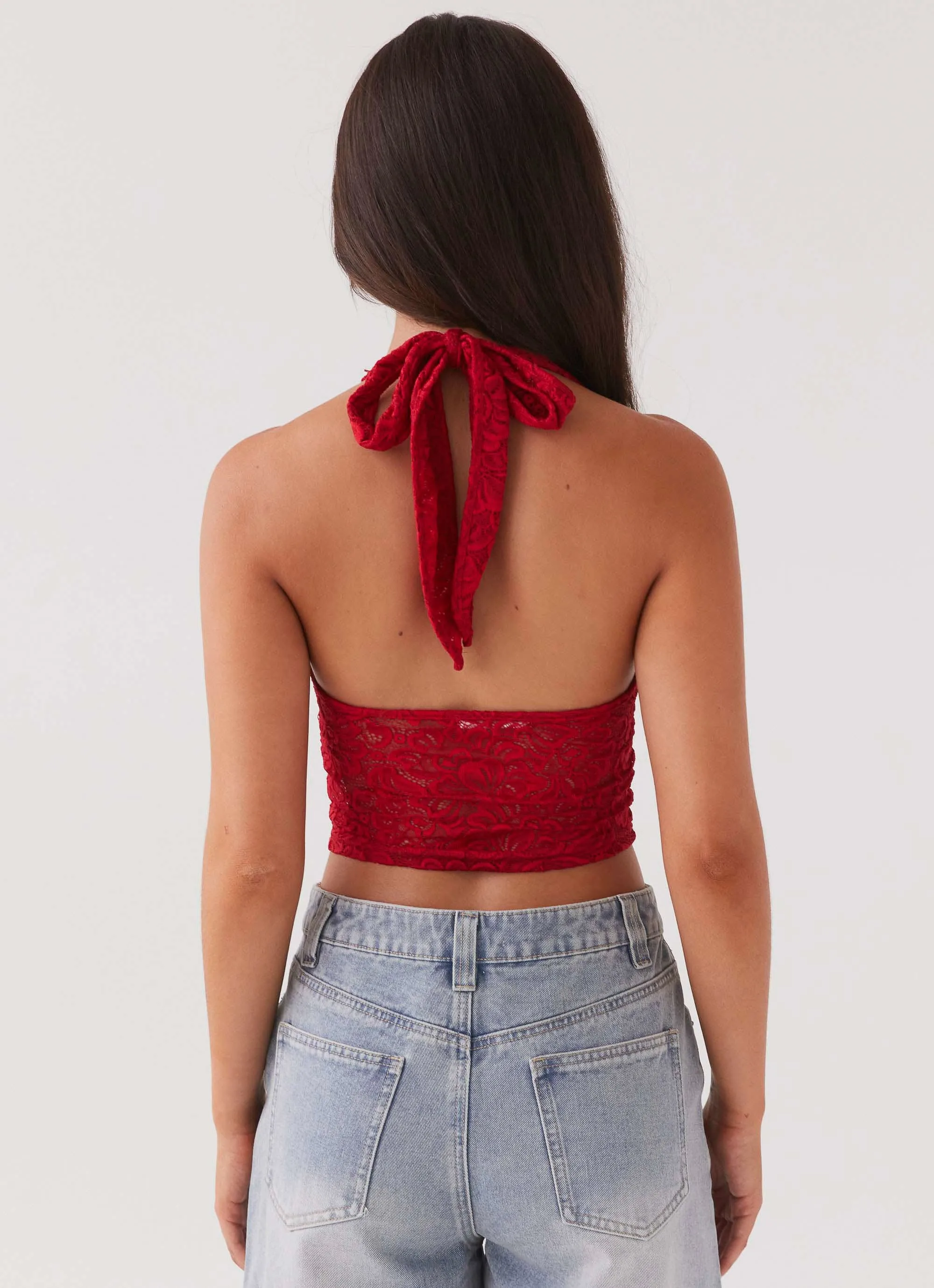 Serifina Lace Halterneck Top - Cherry