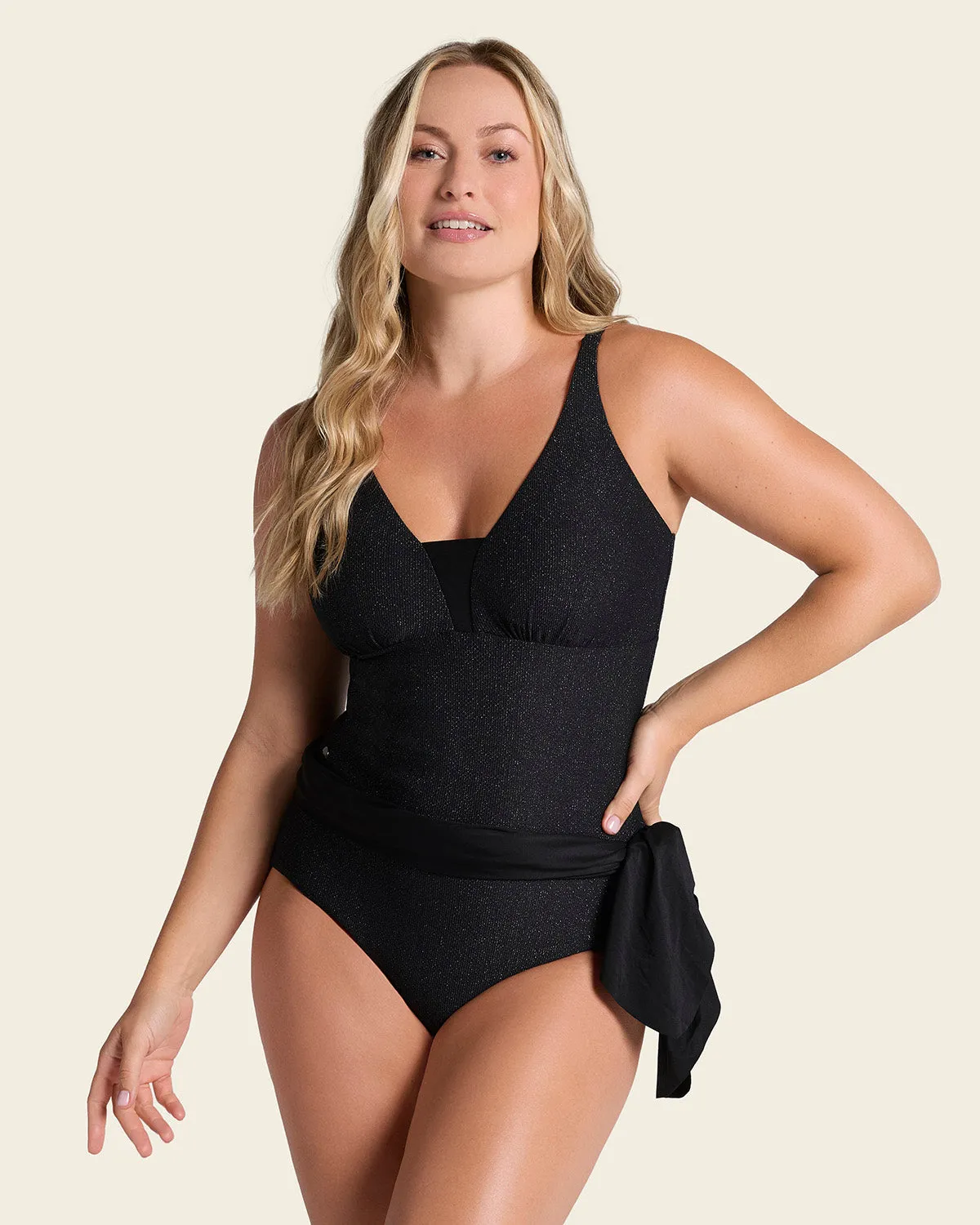 Shiny Slimming One-Piece Swim Dress