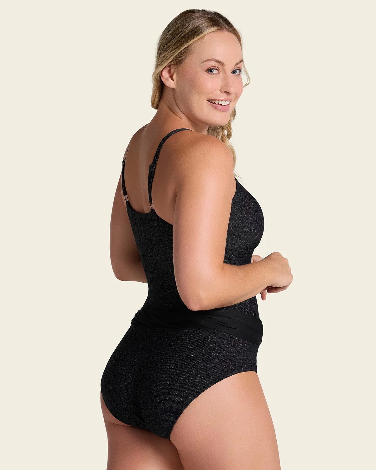 Shiny Slimming One-Piece Swim Dress