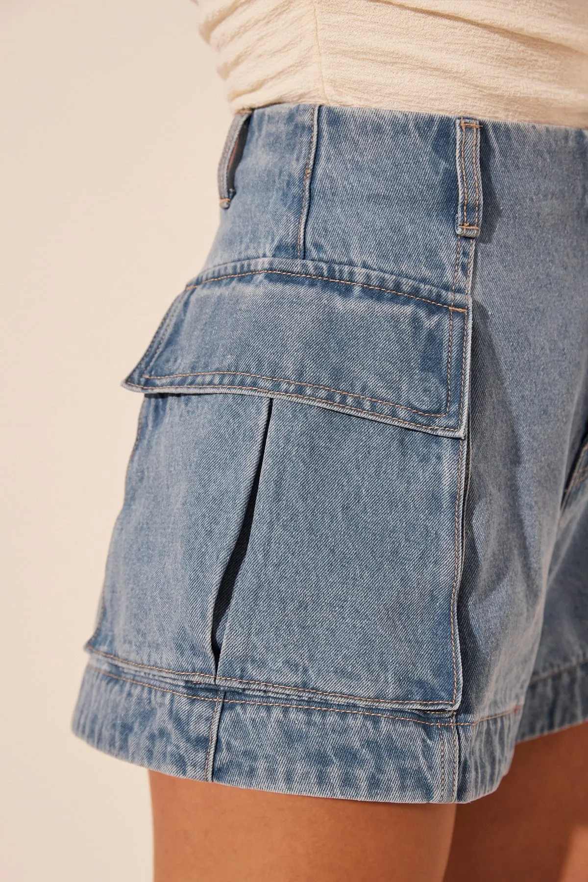 STELLA PATCH POCKET SHORTS - MID BLUE