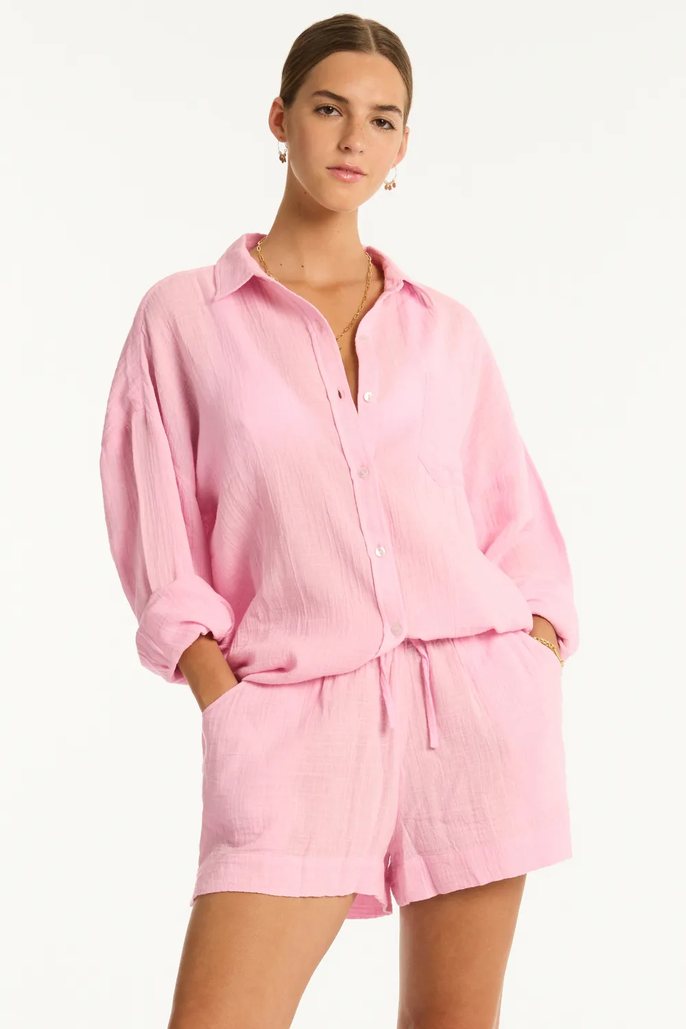 Sunset Cotton Beach Shorts in Pink