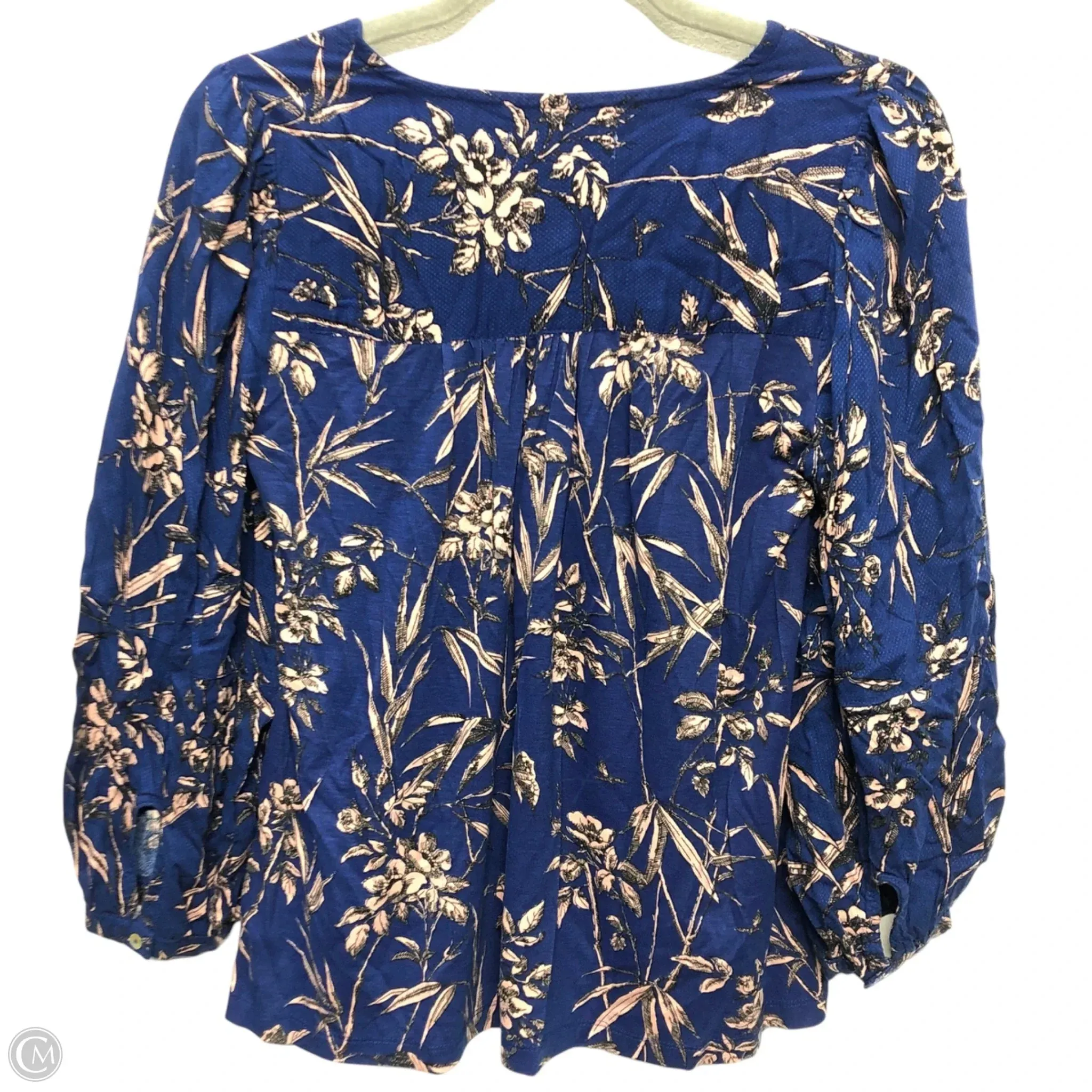Top Long Sleeve By Anthropologie In Blue & Cream, Size: Xs