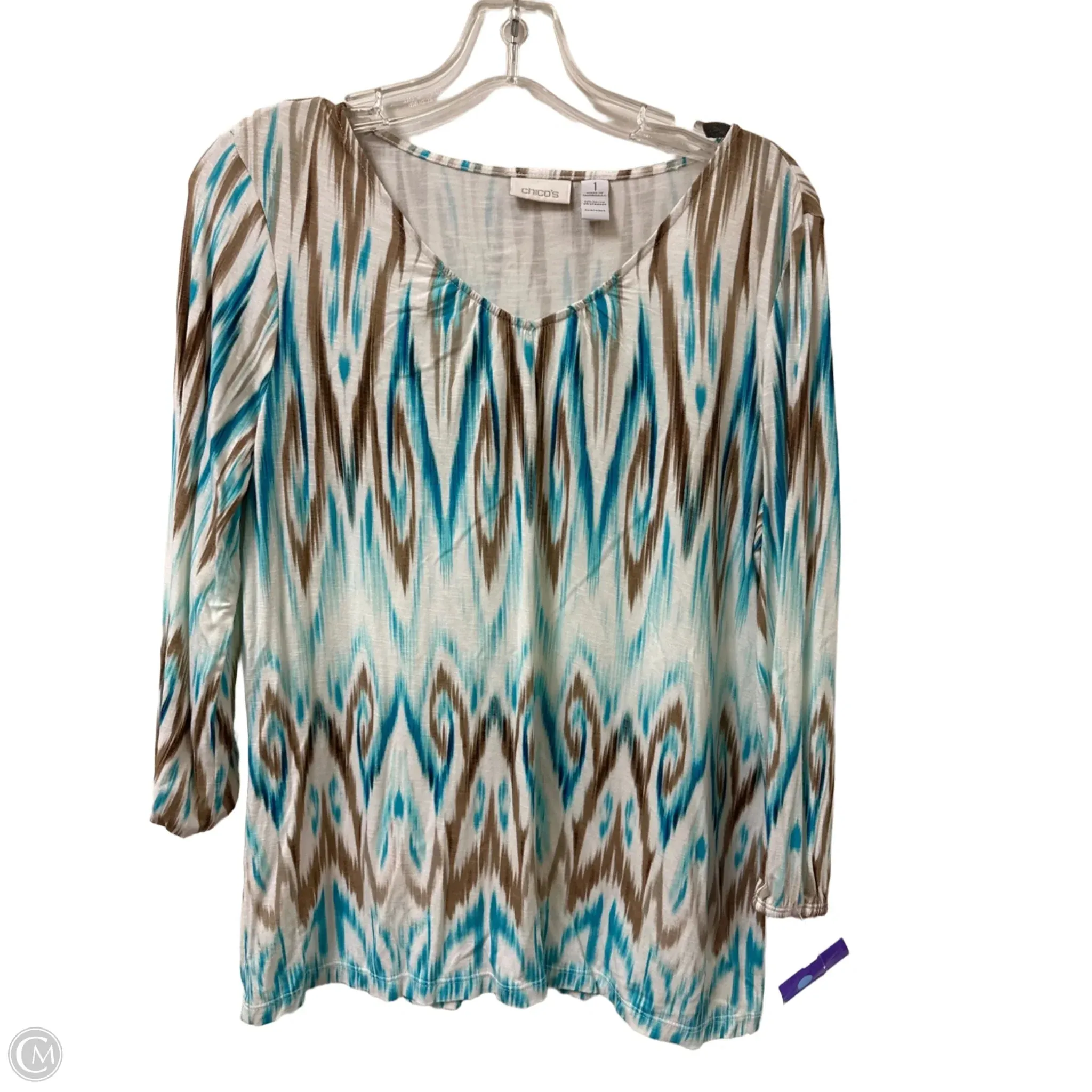Top Long Sleeve By Chicos In Blue & Brown, Size: M