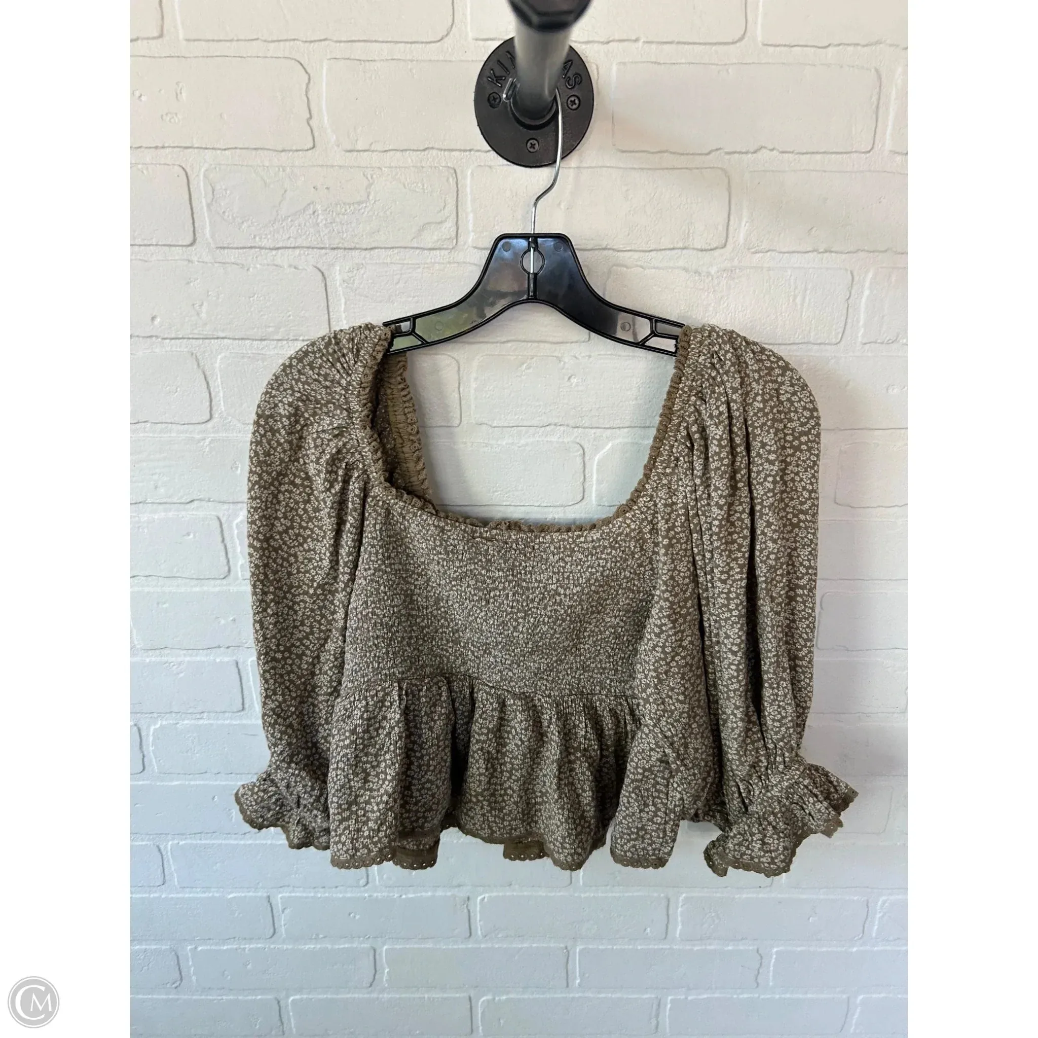 Top Long Sleeve By Free People In Brown & Cream, Size: S