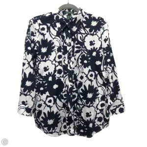 Top Long Sleeve By Lauren By Ralph Lauren In Blue & White, Size: Xl