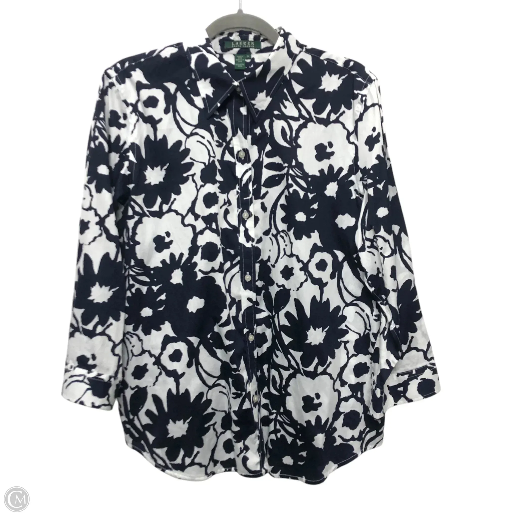 Top Long Sleeve By Lauren By Ralph Lauren In Blue & White, Size: Xl