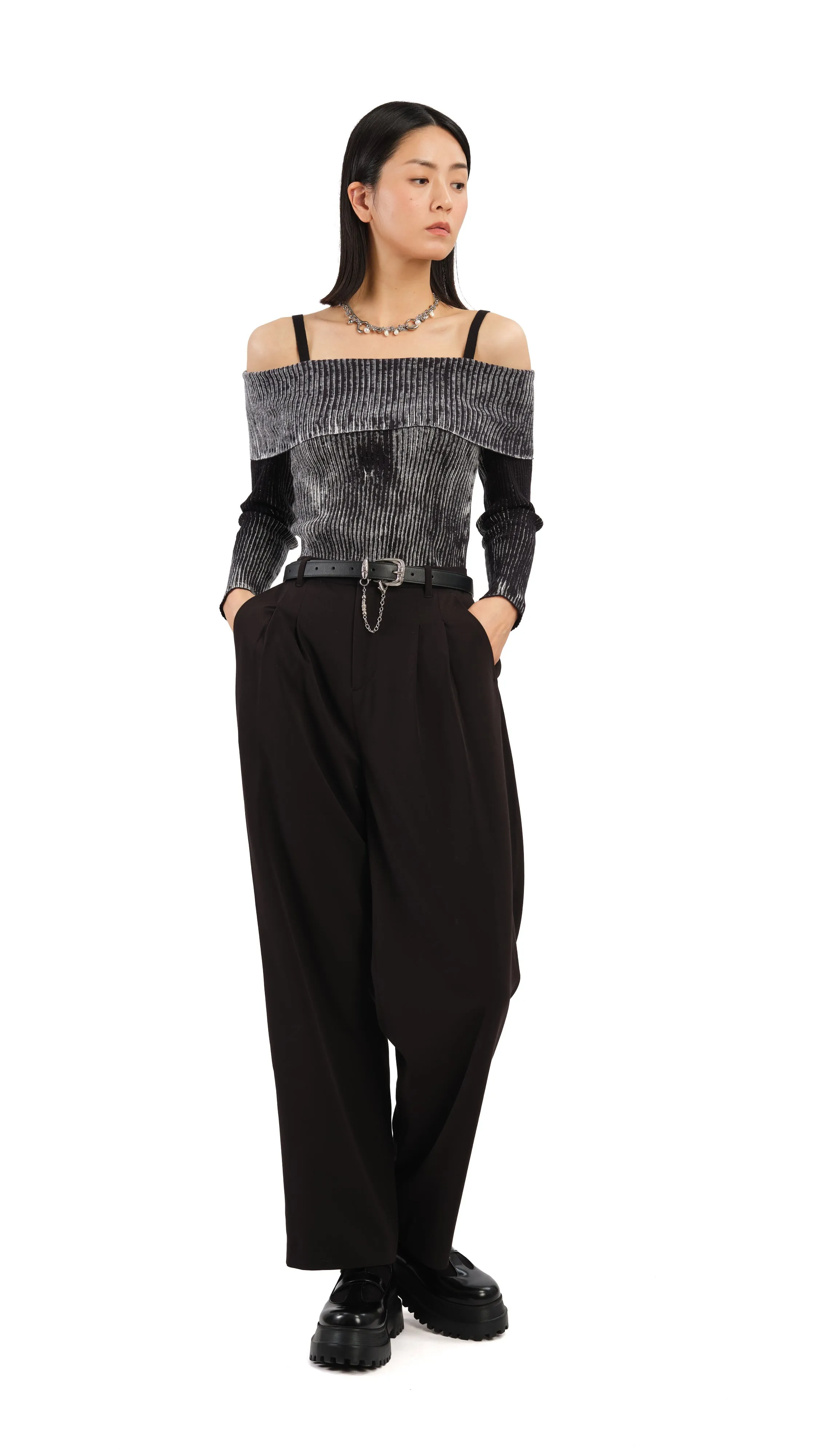 Two-Tone Off Shoulder Sweater