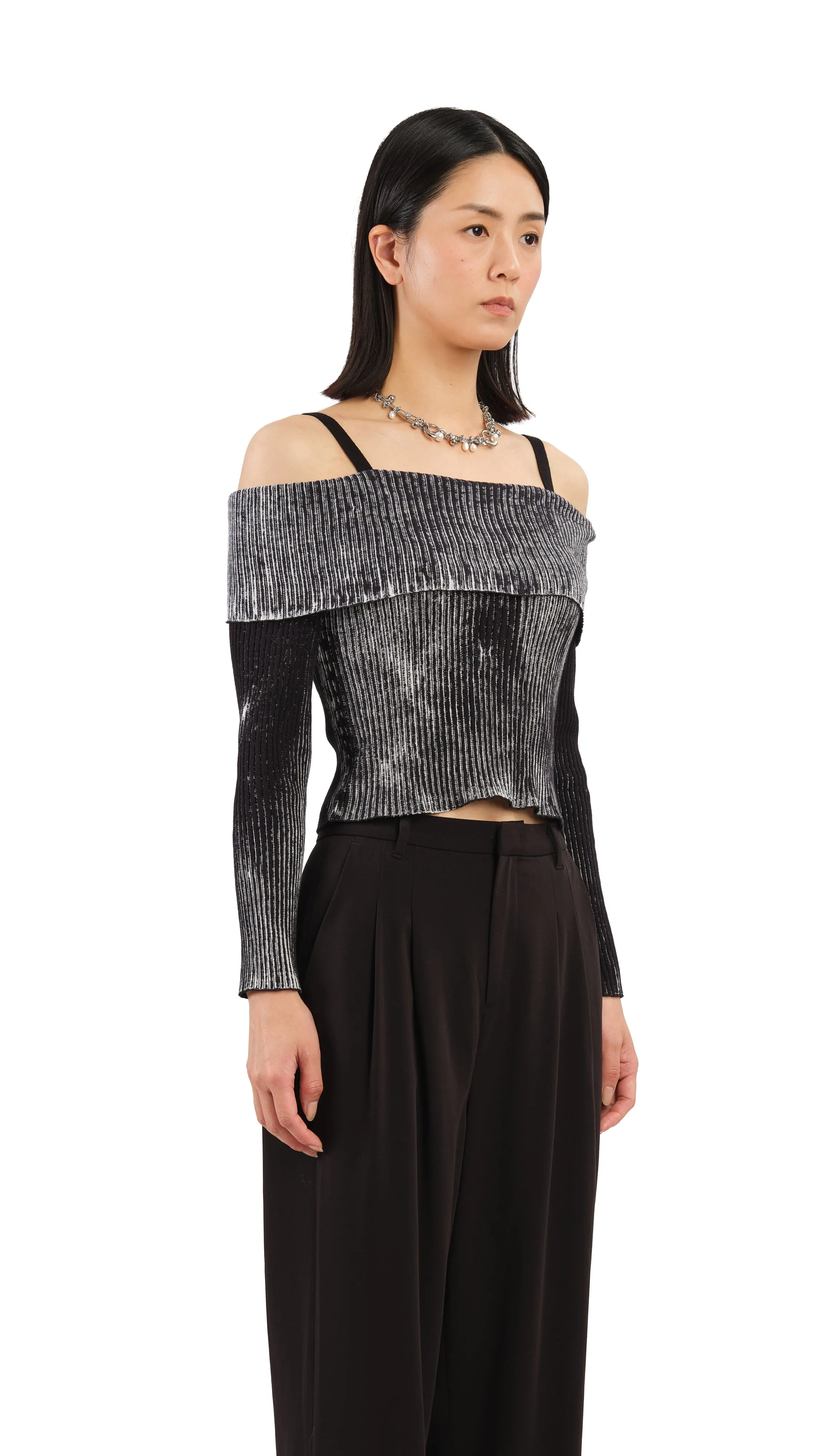 Two-Tone Off Shoulder Sweater
