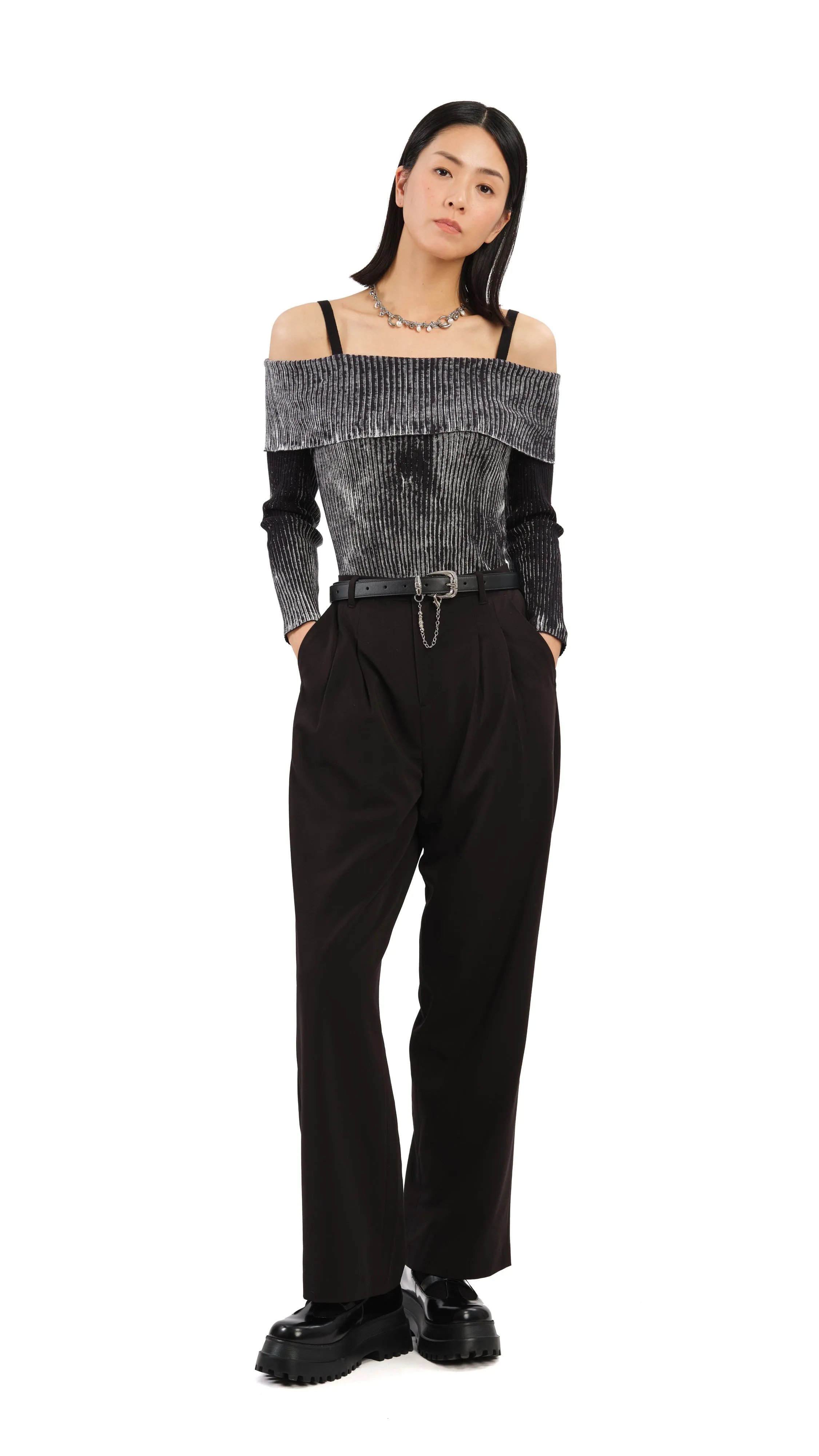 Two-Tone Off Shoulder Sweater