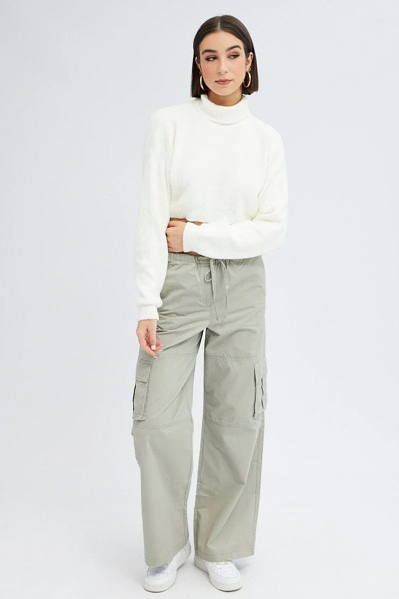 White Knit Jumper Turtle Neck Crop