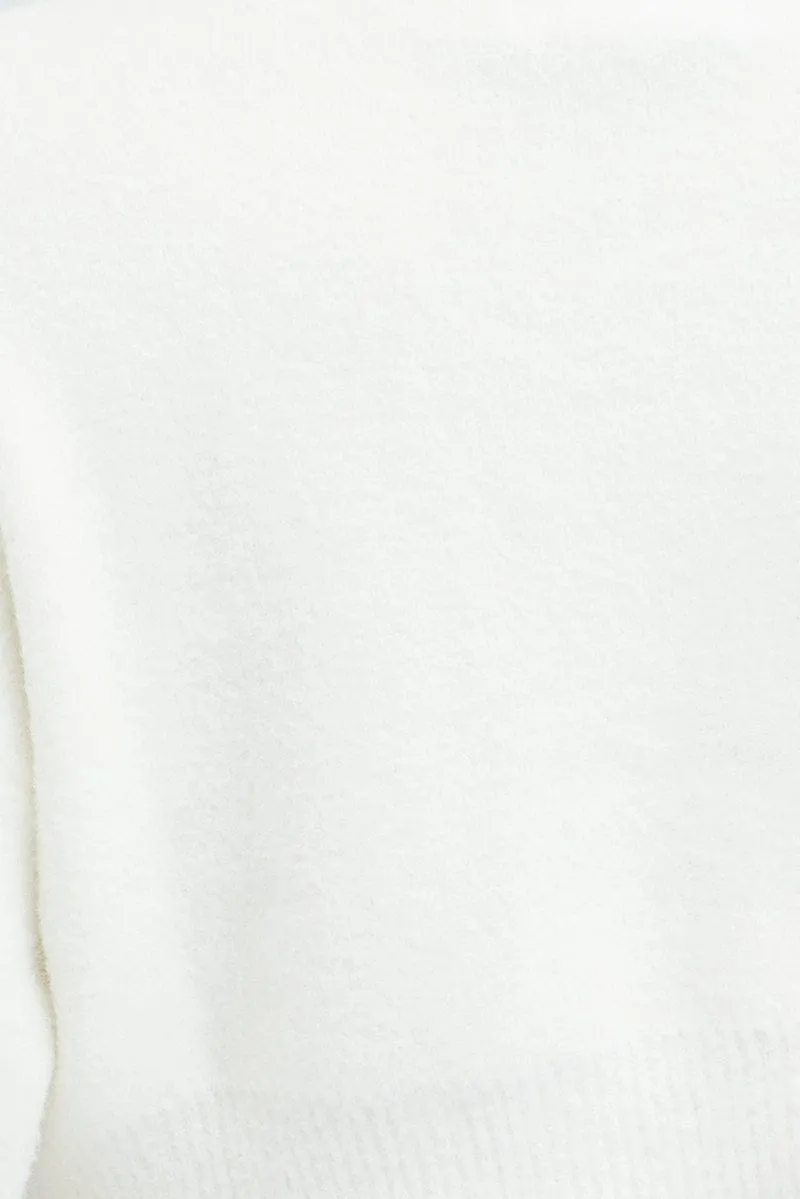 White Knit Jumper Turtle Neck Crop