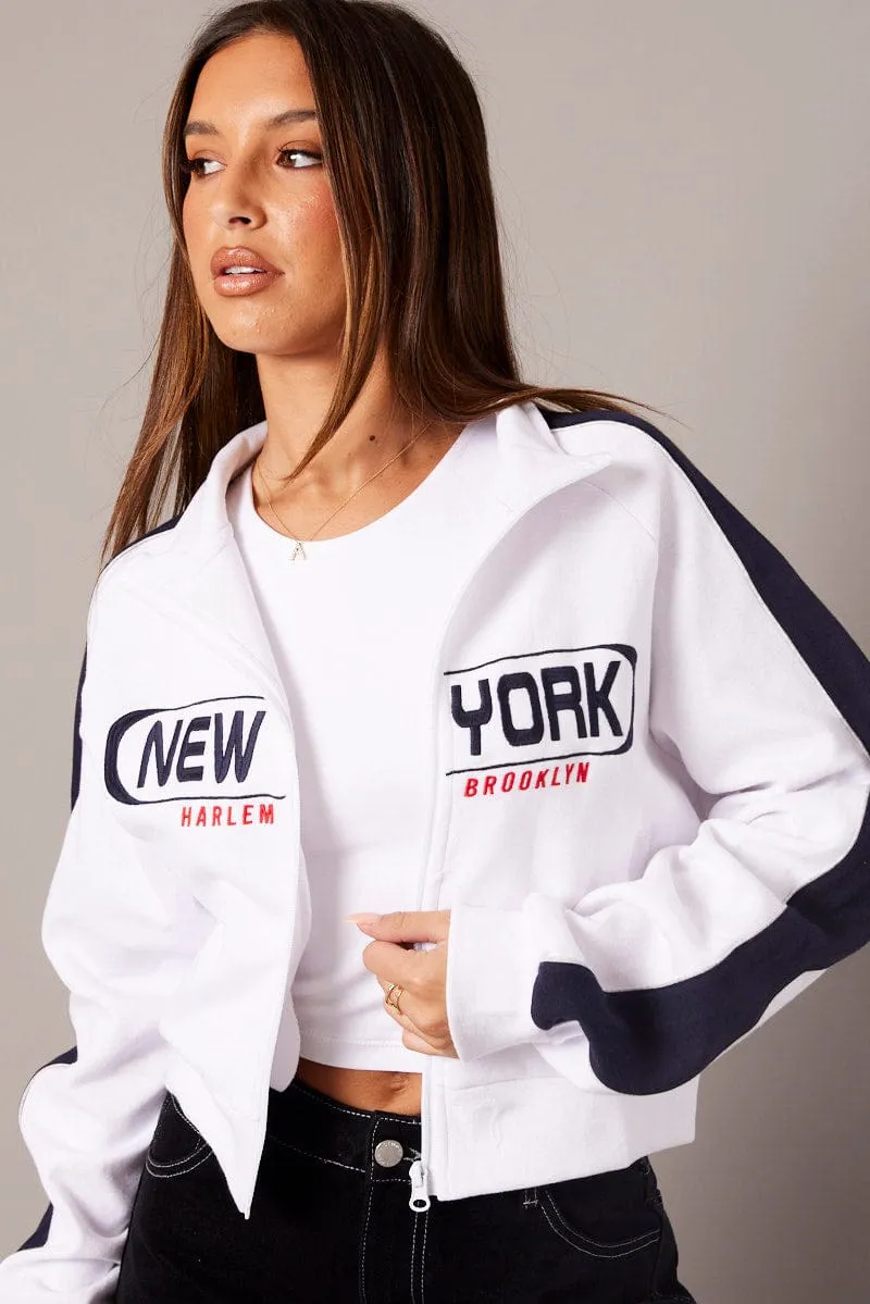 White Zip Through Jacket Long Sleeve